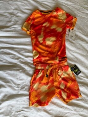 Athletic Works Orange & Yellow Tie-Dye Active Set - Short Sleeve Top & Shorts